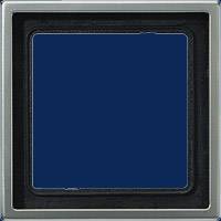 A square, dark blue switch in a silver frame. Suitable for controlling lighting or electrical devices.