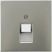 A single light switch on a grey wall plate, centrally positioned, with a small screw head above it.