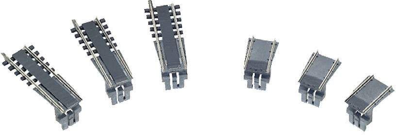 Six black integrated circuit chips of varying sizes arranged against a white background, positioned in ascending order.