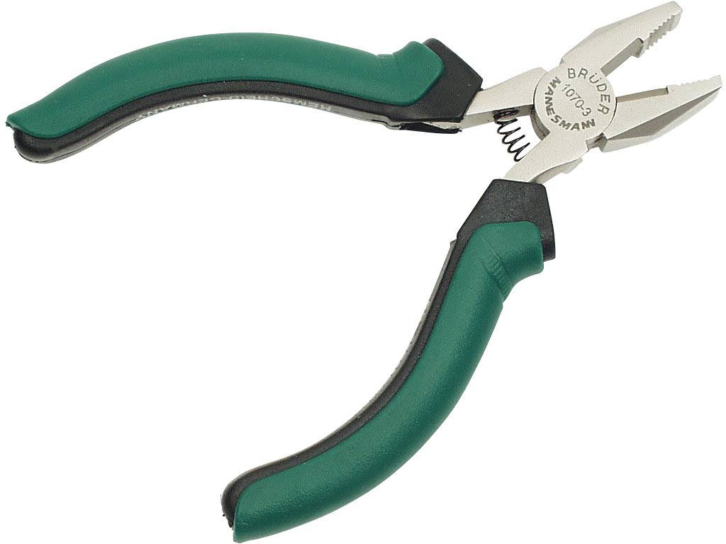 Green combination pliers with a ribbed handle and metal head, on a white background.