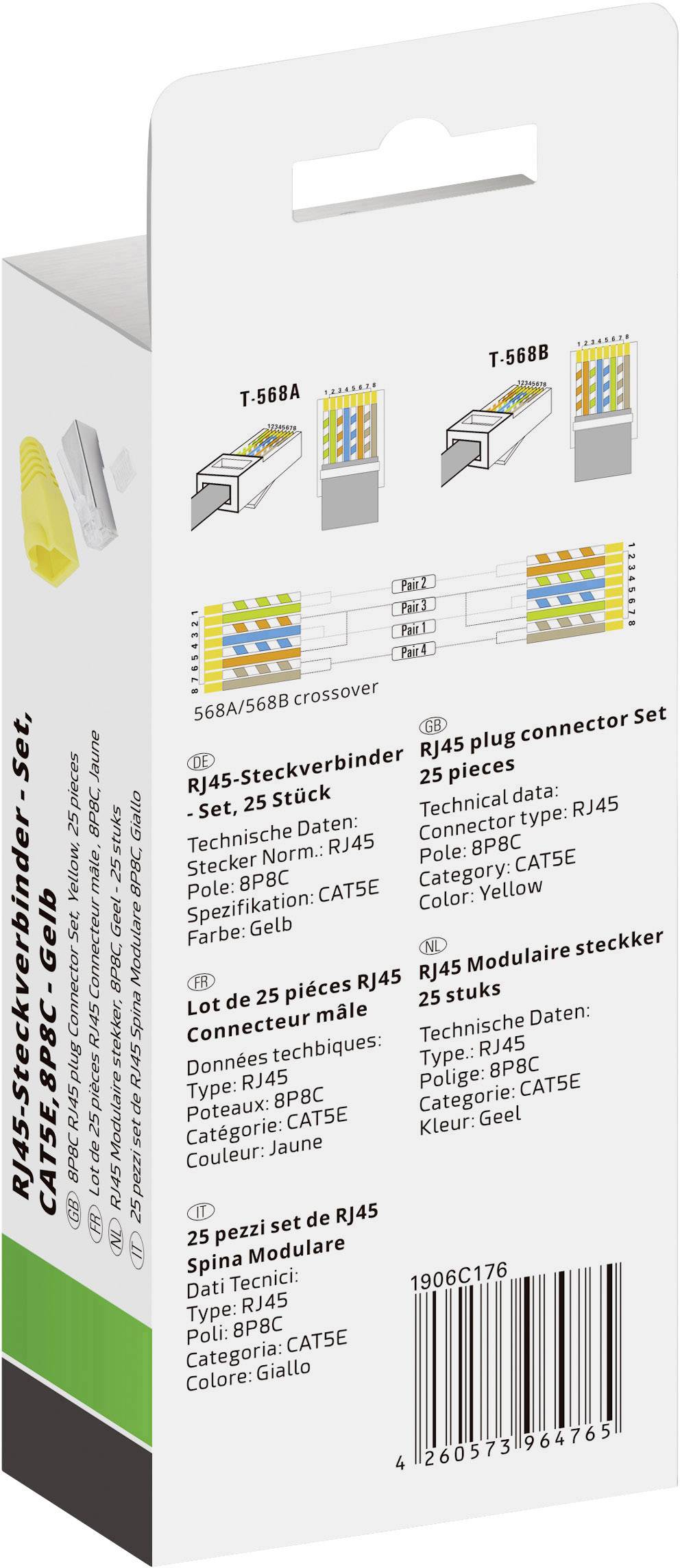 Quadrios RJ-45 plug connector Set-CAT 5e 1906C176 Plug, straight No. of pins (RJ) 8P8C Yellow 25 pc(s)