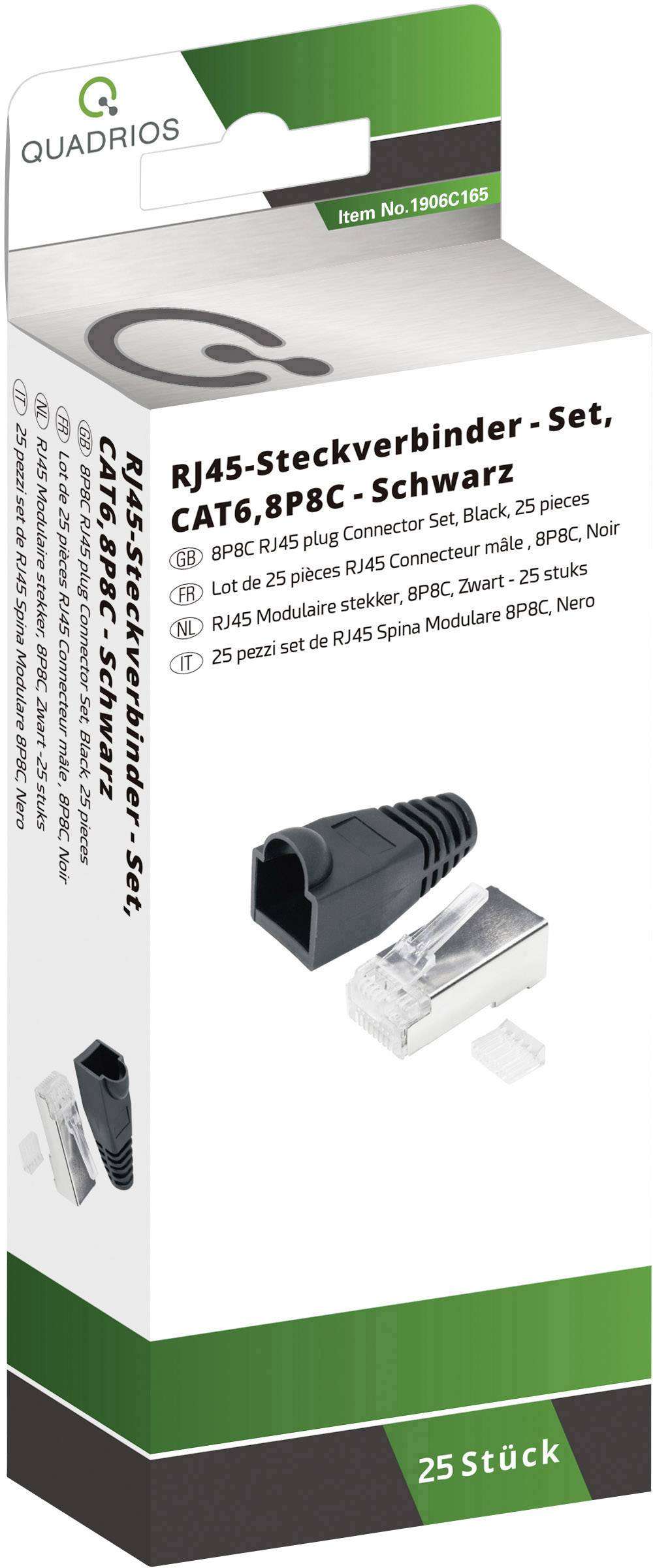 Quadrios RJ-45 plug connector Set-CAT 6 1906C165 Plug, straight No. of pins (RJ) 8P8C Black 25 pc(s)