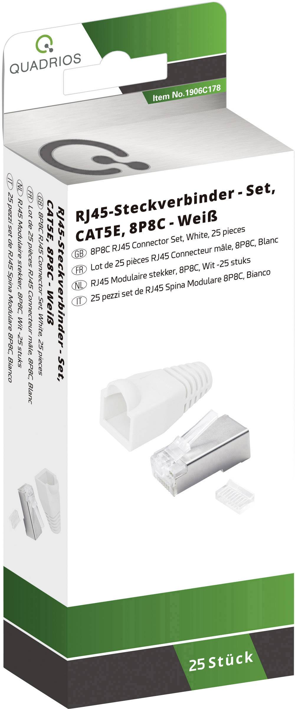Quadrios RJ-45 plug connector Set-CAT 5e 1906C178 Plug, straight No. of pins (RJ) 8P8C White 25 pc(s)