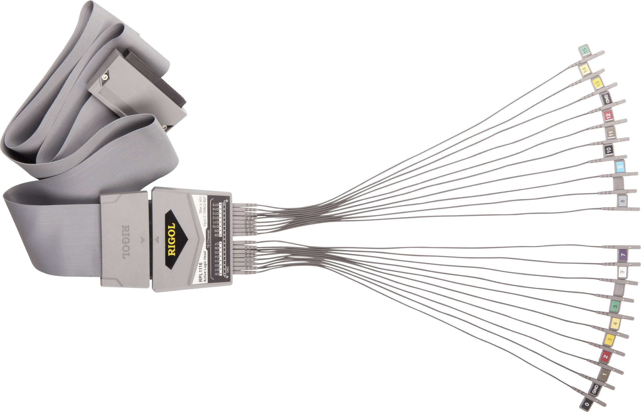 A grey ribbon cable with multiple connectors is splayed out on a white surface.