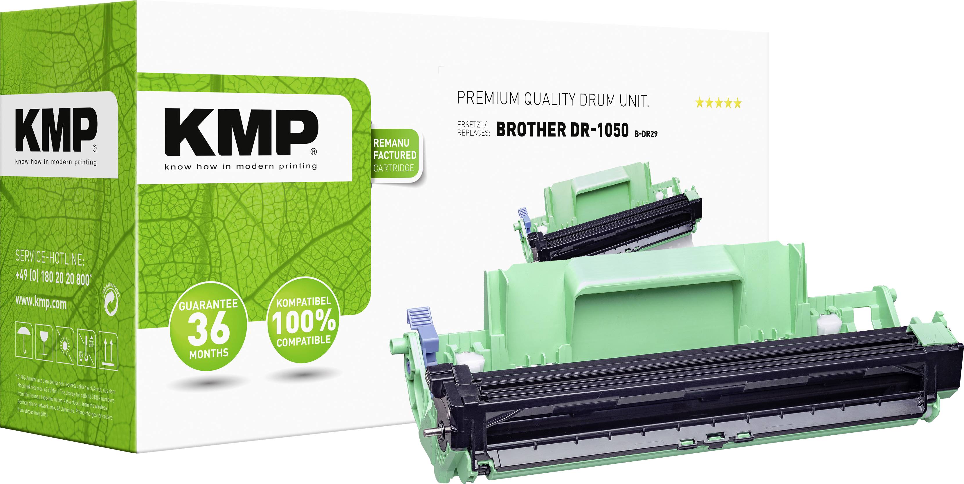 Drum unit for Brother DR-1050 printer, green component on white cardboard, suitable for 36 months, 100% compatible.