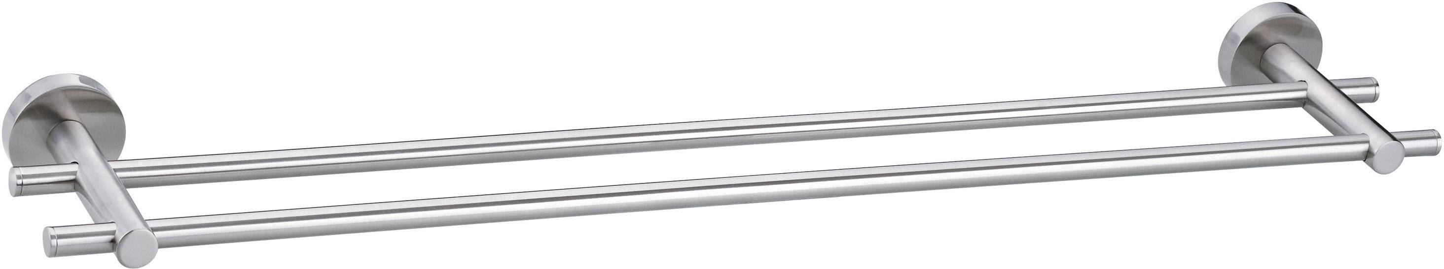 Wall-mounted double towel rail in stainless steel with two parallel bars. Ideal for bathrooms for storing towels.