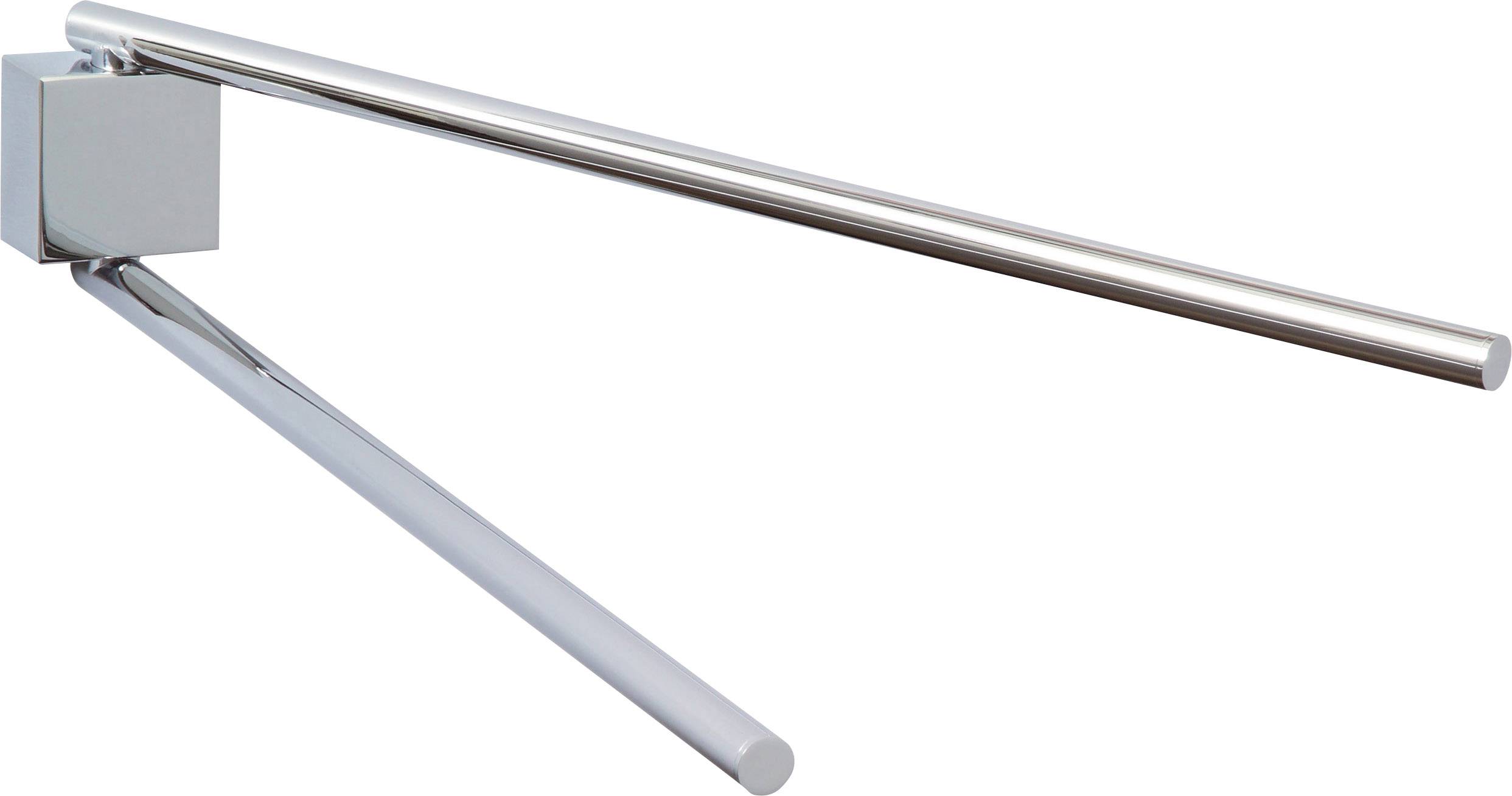 Wall-mounted, pivoting metal towel rail with two arms in a modern design.