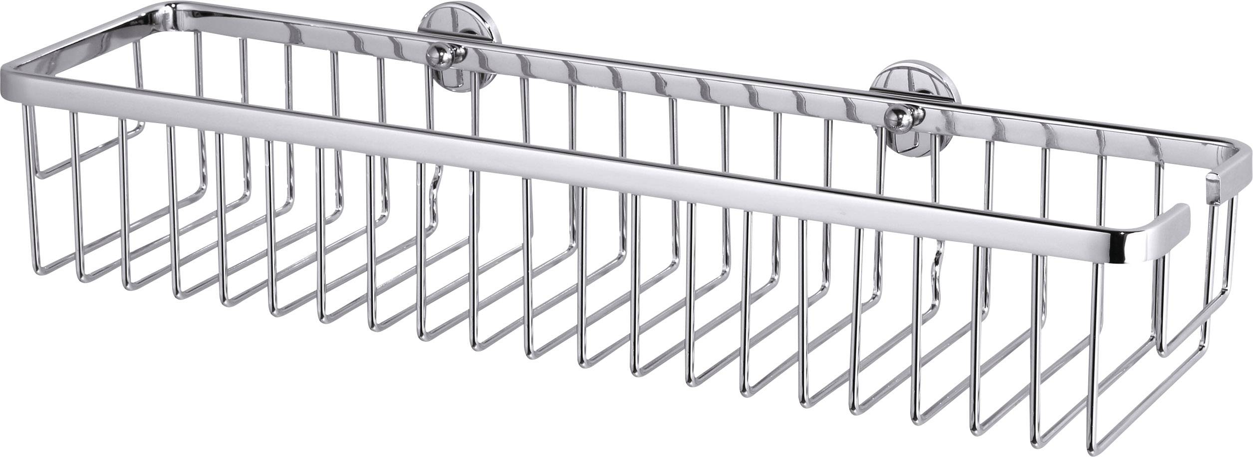 Rectangular metal basket with grooves and two mounting points.