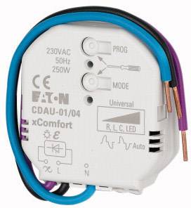 A wireless Eltako switch with multiple connection wires, suitable for 230V, displays symbols for mode and programming.