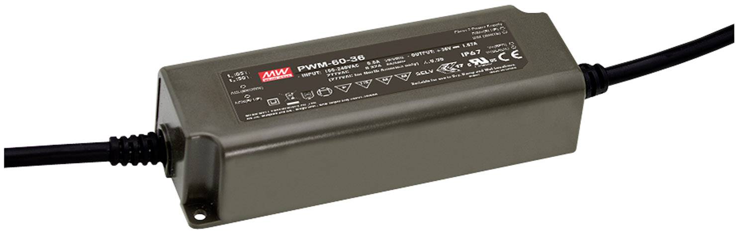 MEAN WELL PWM-60-12DA LED driver Constant voltage 60 W 5 A 12 V DC DALI, dimmable, Suitable for flammable surfaces, Approved for