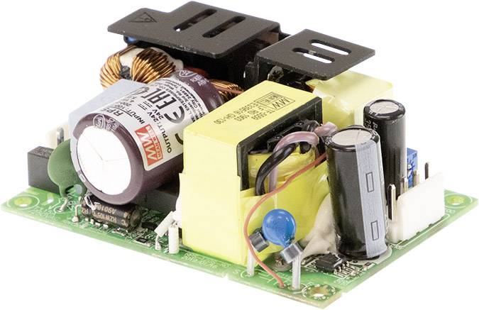 Printed circuit board with electronic components such as capacitors, inductors, and connectors, typical of voltage converters or power supplies.
