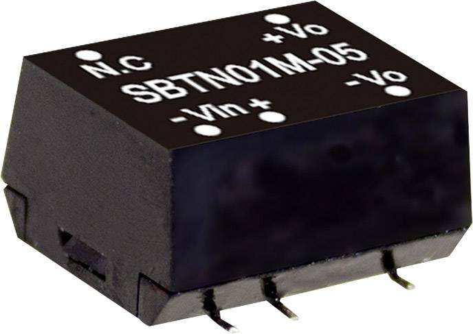 Schwarzes Elektronikbauteil mit der Aufschrift SBTN01M-05 und Anschlüssen für +Vo, -Vo, +Vin, -Vin, N.C.