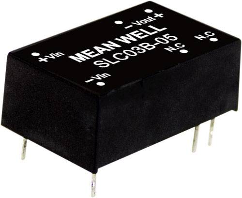 Black electronic component with the inscription 'MEAN WELL SLC03B-05', showing various input and output pins.