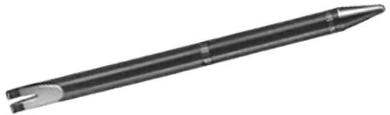 A metallic tool rod with a pointed end and a split head, possibly a specialist tool for surface processing.
