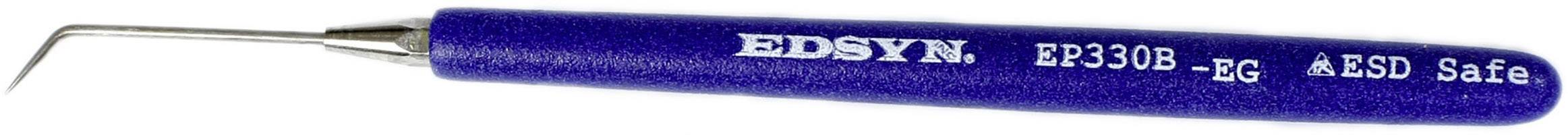 Tool with blue handle, curved metal tip, inscription 'EDSYN LF 300G, ESD Safe'. Suitable for electronic work.