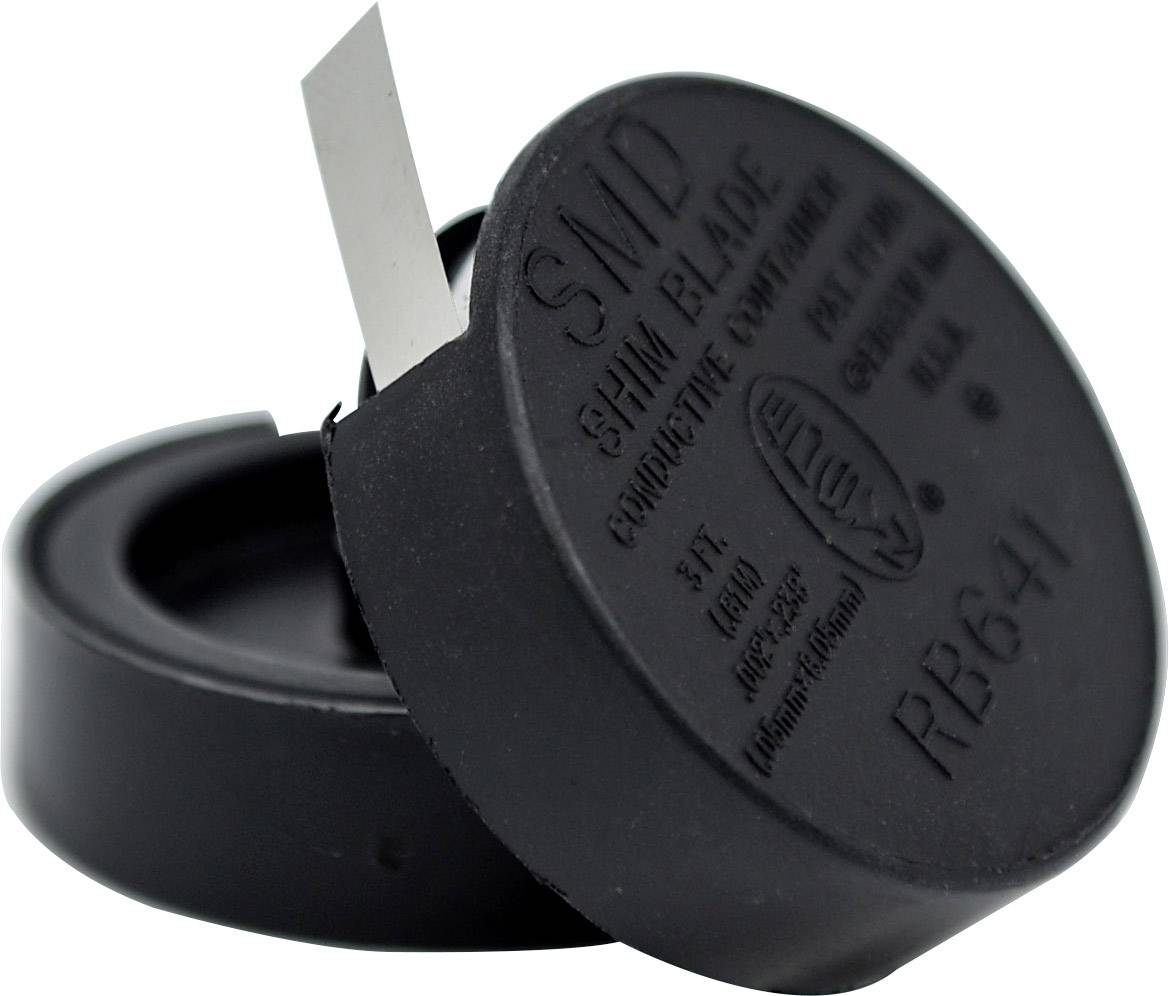 A black, round, open plastic casing with the inscription 'SMD SHIM BLADE' reveals a silver metal shim.
