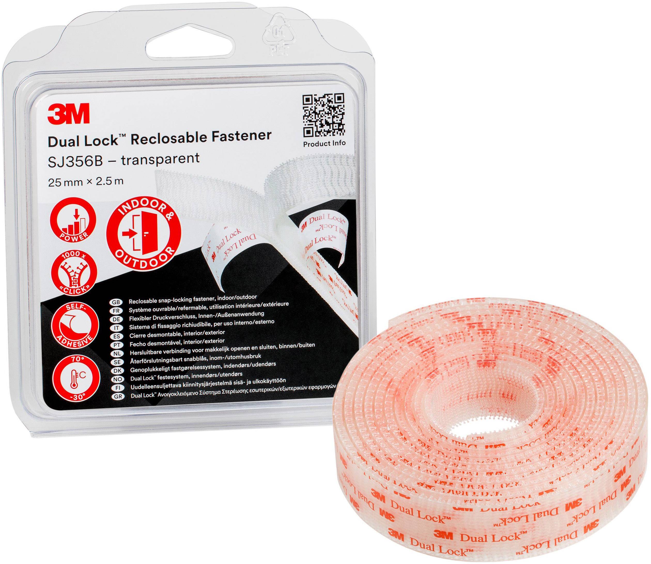 3M Dual Lock Hook-and-loop tape stick-on (L x W) 2.5 m x 25 mm Transparent 1 pc(s)