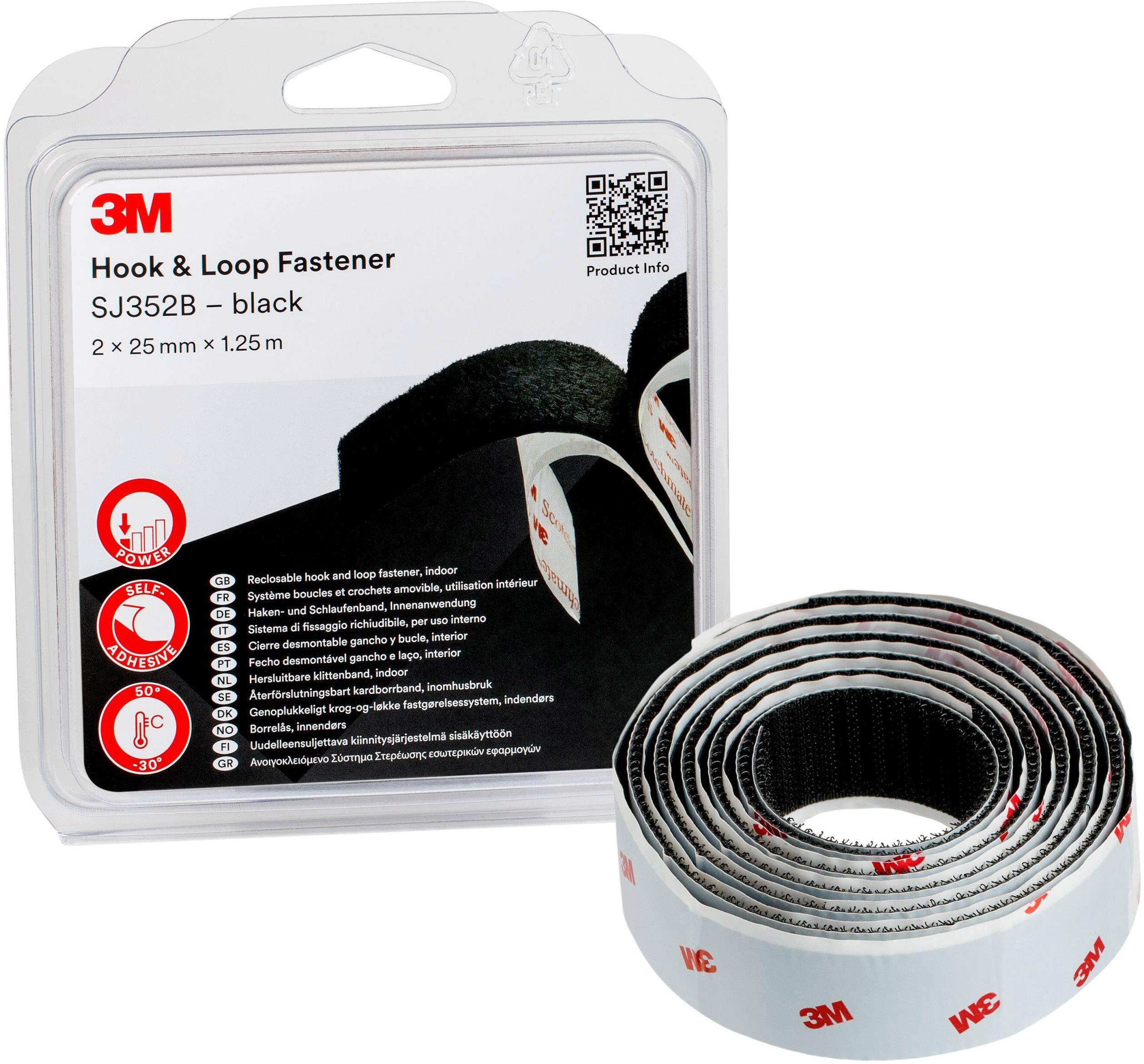 3M SJ352B Hook-and-loop tape stick-on (L x W) 1.25 m x 25 mm Black 1 pc(s)