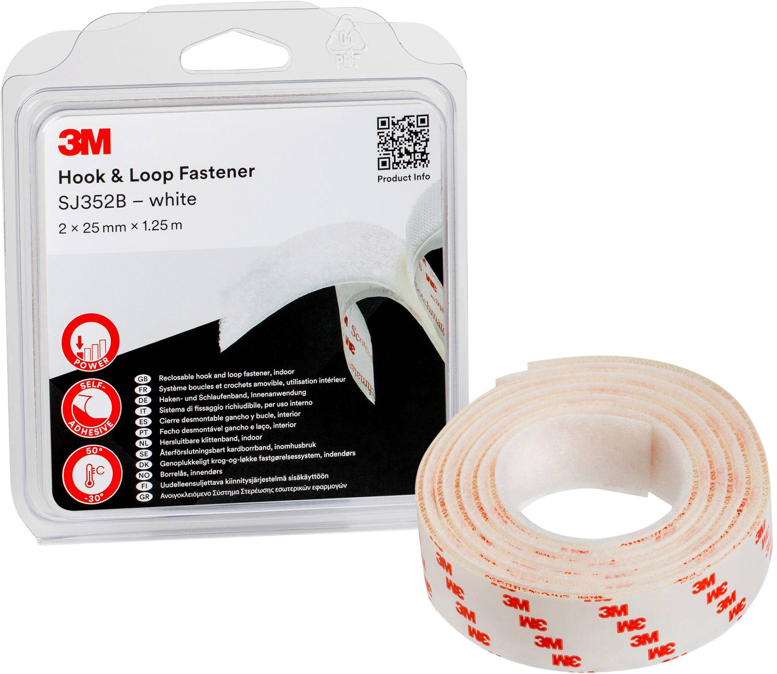 3M SJ352B Hook-and-loop tape stick-on (L x W) 1.25 m x 25 mm White 1 pc(s)