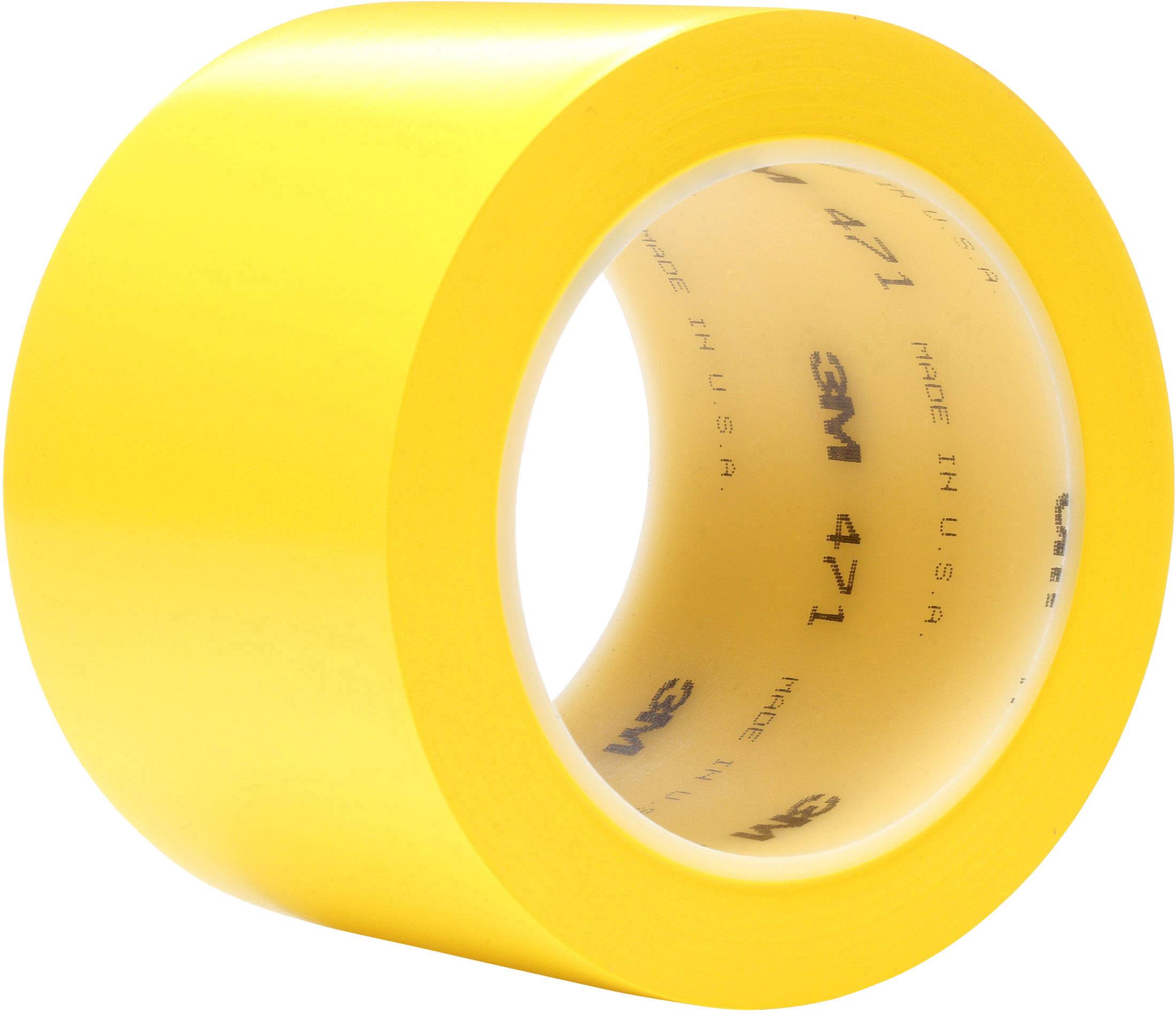 Yellow adhesive tape on a roll, with the inscription '3M 471 Made in USA' on the inside.