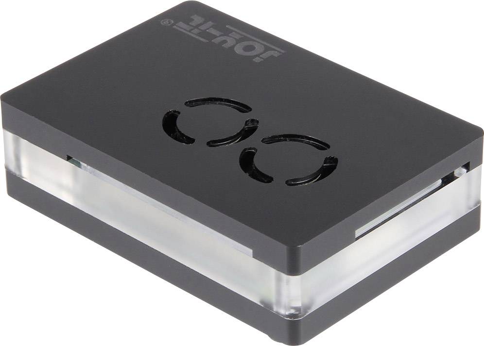 A rectangular, black enclosure with two ventilation slots on the top surface. It has transparent sides.