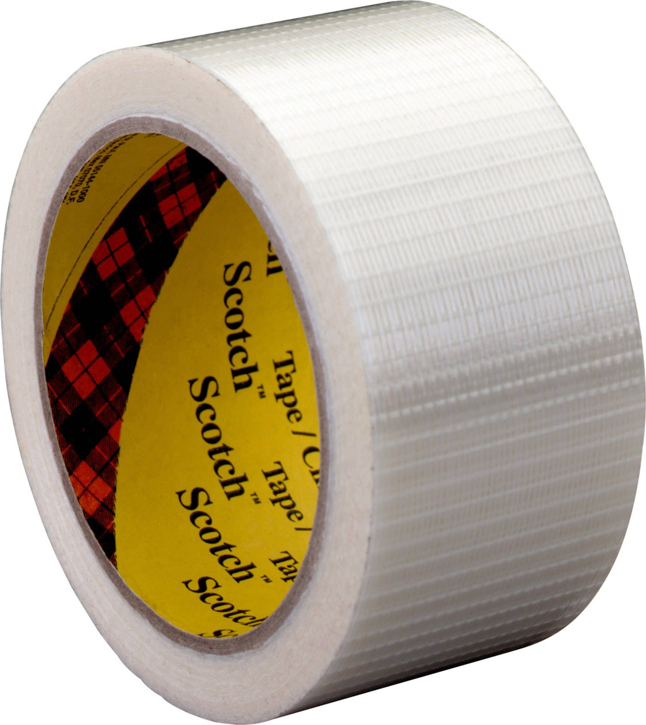 A roll of silver adhesive tape standing upright, with a yellow inner core and black lettering.
