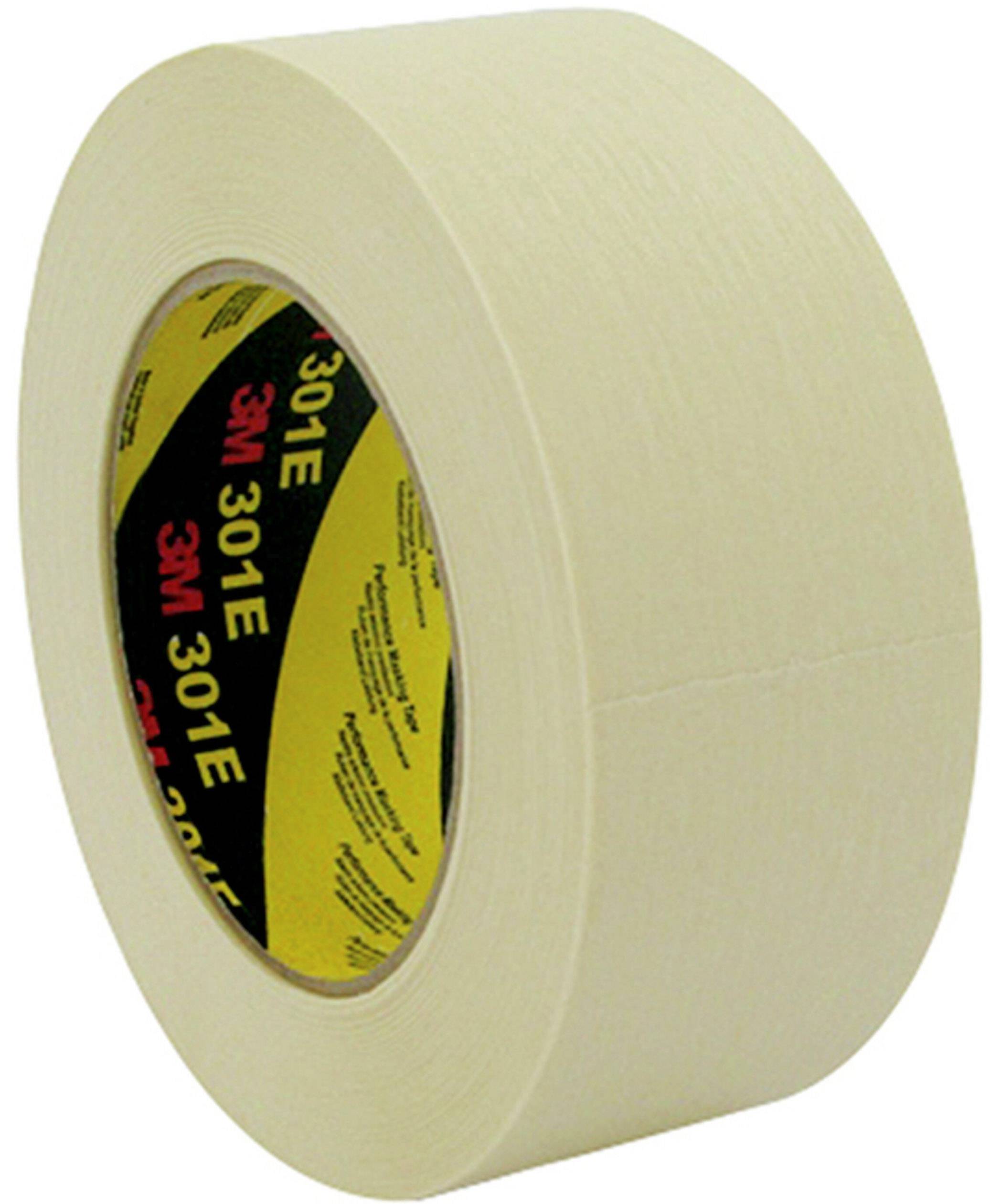 A roll of beige 3M adhesive tape, product number 301E, standing upright.