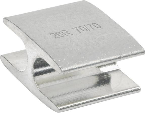 Metal clip with a smooth surface and the inscription '26R 70170', used for fastening materials or objects.
