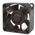 A square computer fan with black rotor blades and housing. Suitable for cooling in electronic devices.