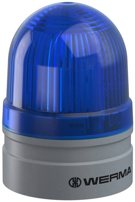 A blue rotating beacon from WERMA on a grey base, used for visual signalling in industrial or safety-related applications.