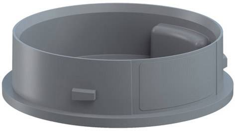 Large round grey plastic tank with a side opening and a rectangular insert on the inner side.