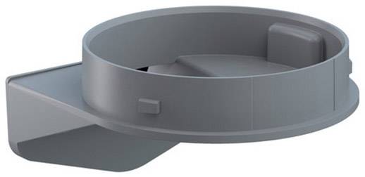 A grey, round plastic component with a flat edge, potentially a lid or part of an enclosure, set against a white background.