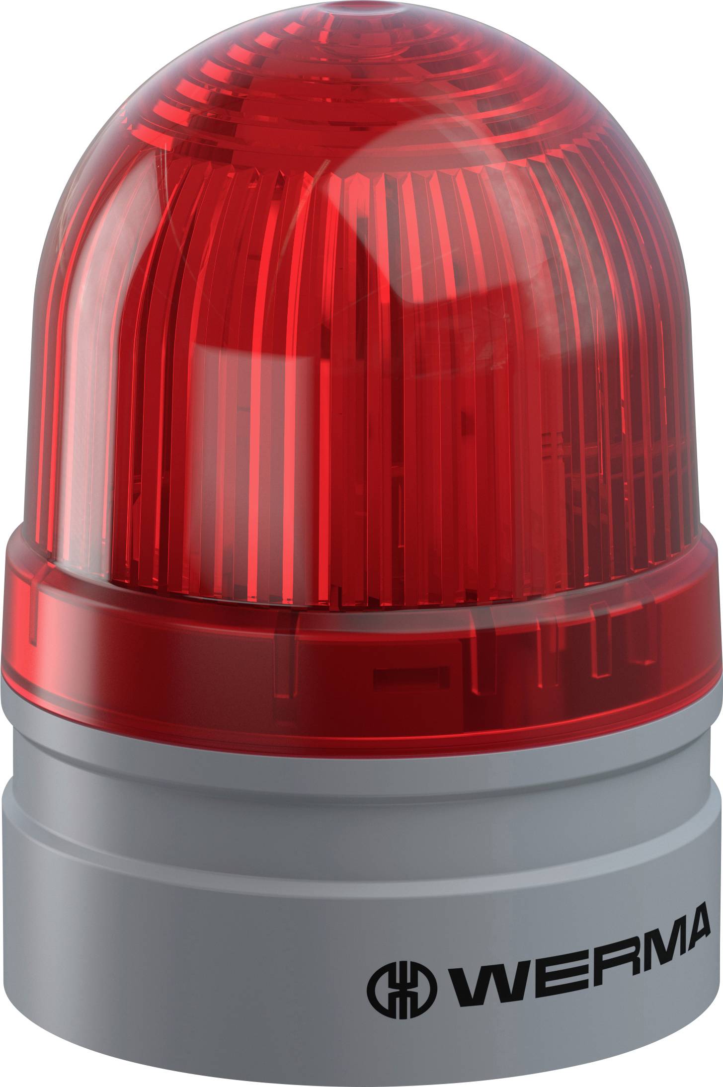 Red warning beacon light with gray base, labeled 'WERMA' at the bottom front, typically used for signaling alerts or emergencies.