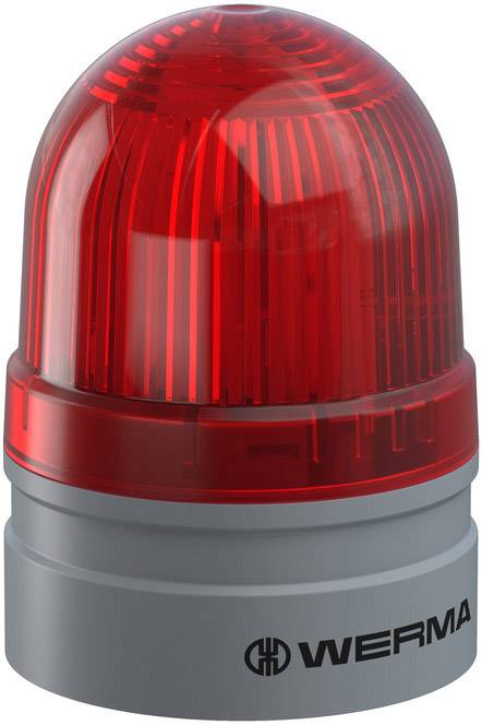 Red warning light with grey base, manufactured by Werma, serves for visual signalisation of alarm or warning states.Red warning light with a grey base, manufactured by Werma, is used to provide visual indication of alarm or warning conditions.