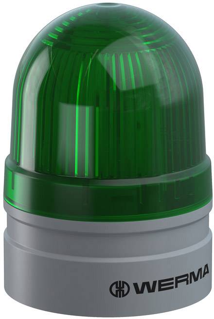 A green LED signal light from WERMA with a transparent dome and a grey base.
