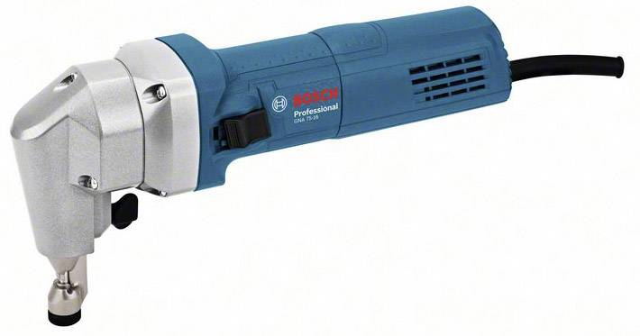 A blue, professional Bosch angle grinder with a metal head and black cable. Ideal for precise grinding and cutting.