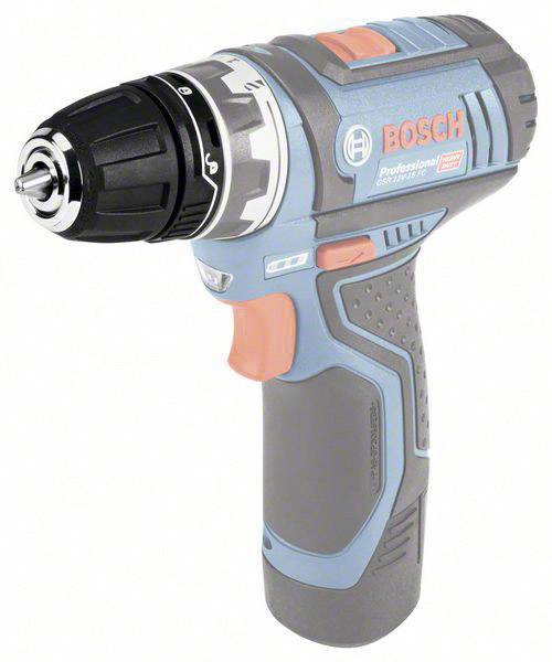 Bosch cordless drill, compact and wireless, with an ergonomic grip and blue-black casing. Perfect for DIY projects.