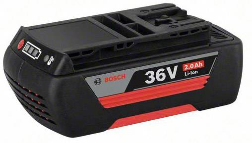 Bosch 36V 2.0Ah Li-Ion Battery in Black with Red and Grey Design. Suitable for Cordless Tools.