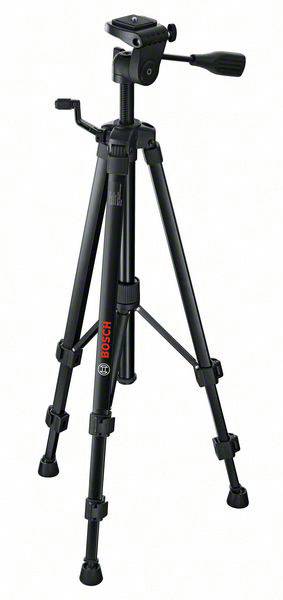 Black tripod with adjustable height, equipped with a crank function and a rotatable head.