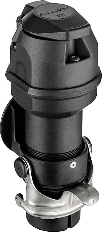 A black, cylindrical industrial adapter with metallic fixing elements, potentially for mechanical or electrical connections.