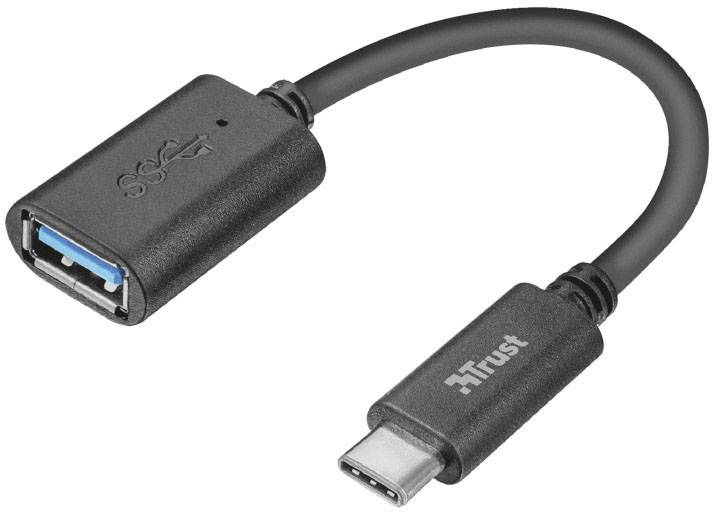Black USB 3.0 adaptor cable, USB-A socket to USB-C plug, with 'Trust' logo.