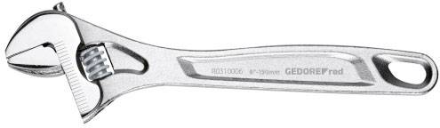 A adjustable spanner made of metal, with 'GEDORE red' printed on it. It has a scale for precisely setting the jaw width.