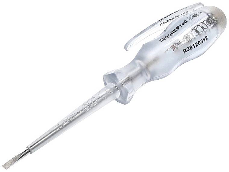 Transparent phase tester with metal tip and ergonomic handle, suitable for testing electrical voltages.