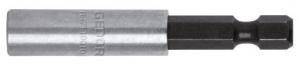 Metal drill bit adapter, suitable for use with screwdrivers and drills, cylindrical and robustly designed.