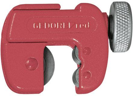 Red pipe cutter with circular blade and small handle, marked with 'GEDORE red'.