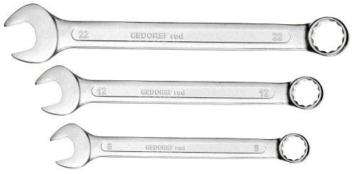 Three metal ring spanners of different sizes, arranged side by side. Each spanner displays the numbers '12' and '22'.