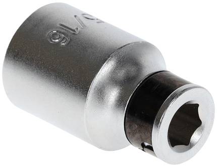 Metal socket with engraved size marking '9/16', for use with a socket wrench set.