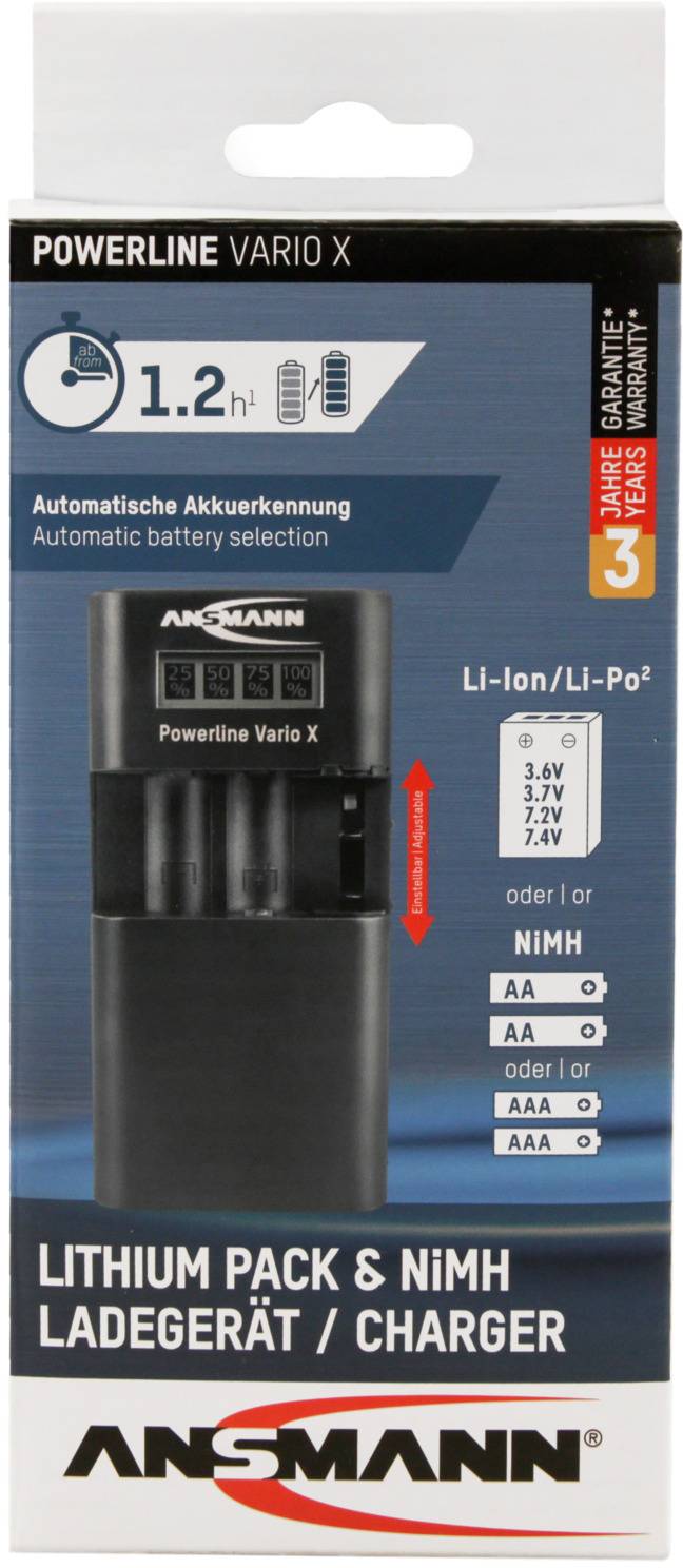 Ansmann Powerline Vario X 1001-0085 Camera charger Matching rechargeable battery Li-ion, LiPolymer, NiMH
