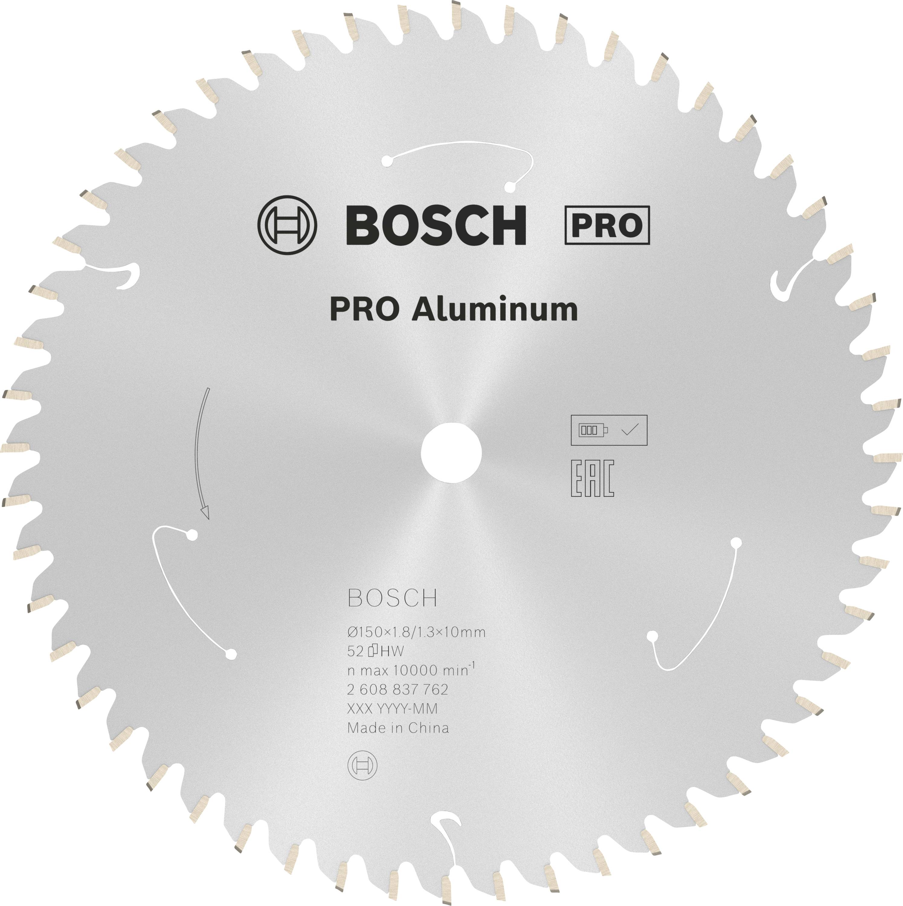 Bosch Circular Saw Blade for Aluminium, 150x1.8x10mm, 52 teeth, max. 10,000 rpm; suitable for professional applications.