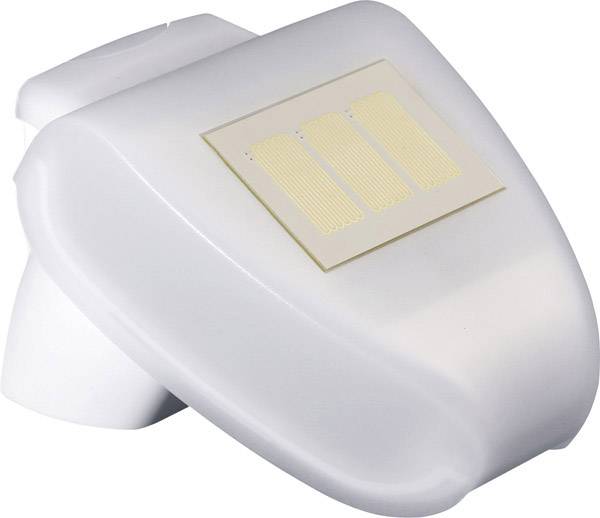 A white night light with a built-in solar panel on top, designed for energy-efficient illumination in the dark.